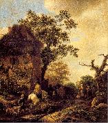 Ostade, Isaack Jansz. van The Outskirts of a Village with a Horseman oil on canvas